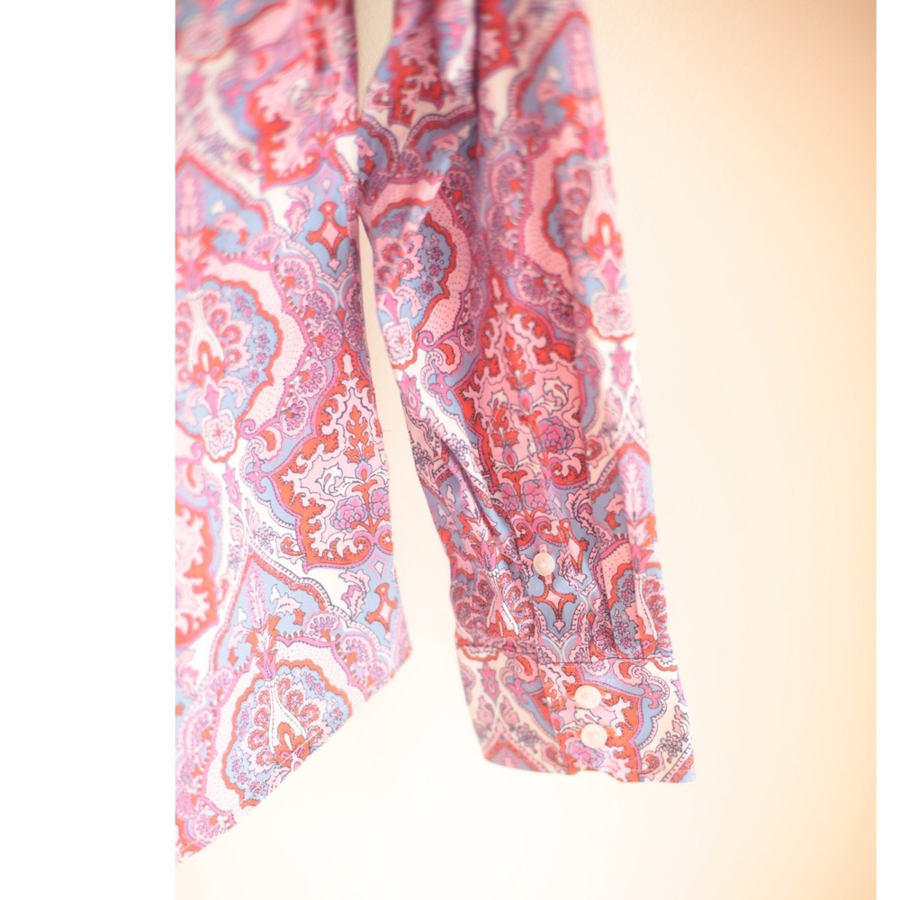 Talbots Petite 2P Paisley Button Down Shirt Pink Blue Long Sleeve Cotton - Picture 10 of 10